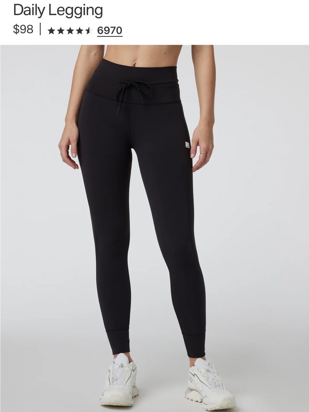 Vuori Daily Legging XS— Black High-Rise Drawstring Leggings